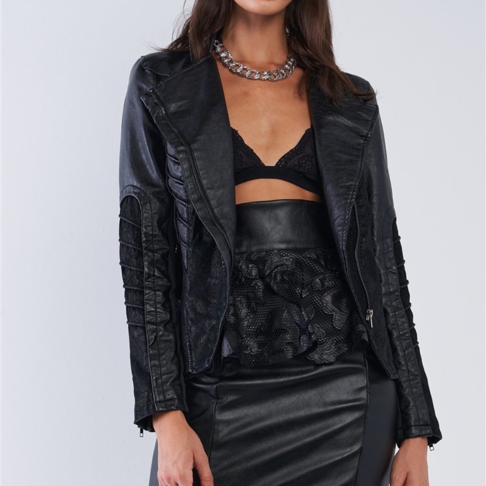 Tempting Fate Corset Paneled Leather Jacket Black - Picture 2 of 7